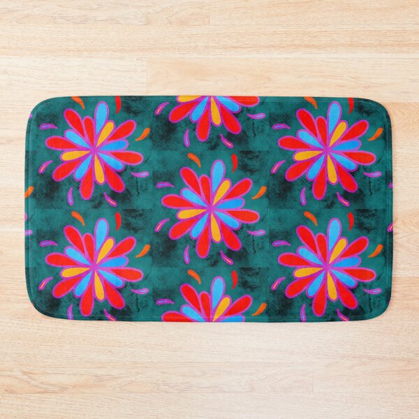 Item preview, Dopamine Art - Joyful - Hand Drawn Floral Design Bright and Cheerful on Blue Texturized Background designed and sold by Victoria Rose.