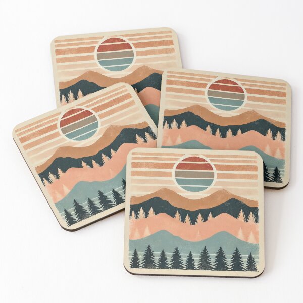 Item preview, Retro Sunset Mountain Landscape Illustration | Vintage Nature Art designed and sold by Glitterblix.