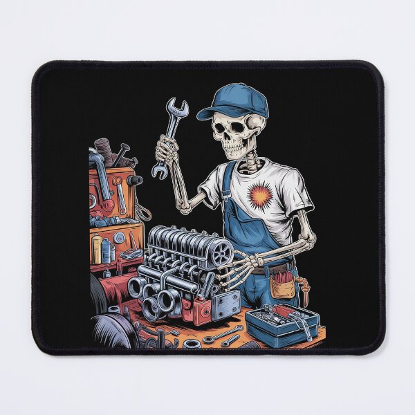 Item preview, Skeleton Mechanic Car Engine Automative Repair Cartoon designed and sold by FadeOfThrone.