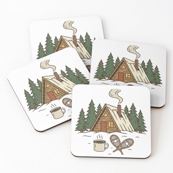 Item preview, Vintage Snowy Cabin with Snowshoes and Mug Illustration designed and sold by EverBranz-stor.