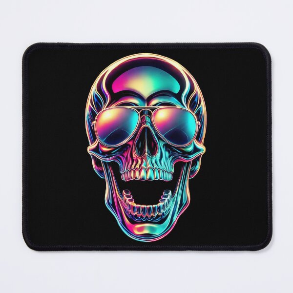 Item preview, Neon Chrome Skull with Sunglasses, Psychedelic Vaporwave Art designed and sold by Glitterblix.