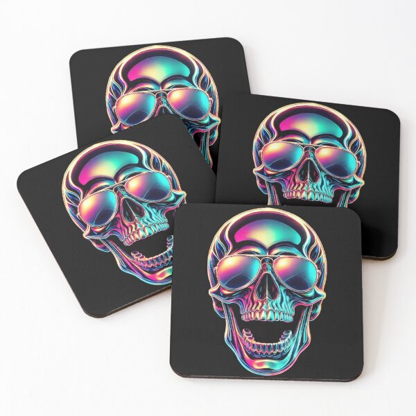 Item preview, Neon Chrome Skull with Sunglasses, Psychedelic Vaporwave Art designed and sold by Glitterblix.
