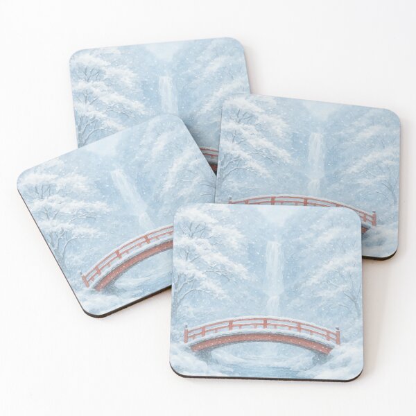 Item preview, Winter Edition: Tranquil Winter Snowfall with Japanese Bridge designed and sold by SakuraWaStyle.