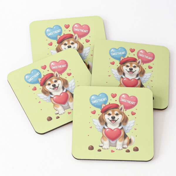 Item preview, Cute Beagle Puppy Valentine's Day Angel | Sweetheart Balloons & Red Beret designed and sold by E-SarnEdge.