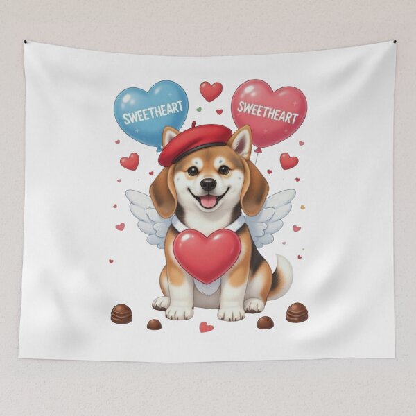Item preview, Cute Beagle Puppy Valentine's Day Angel | Sweetheart Balloons & Red Beret designed and sold by E-SarnEdge.