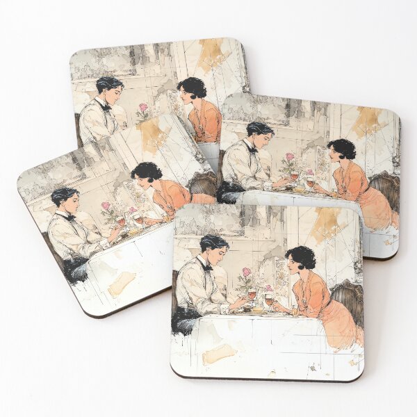 Item preview, Vintage Kitchen Romance - Couple Sharing Wine and Flowers Art designed and sold by Banal25.