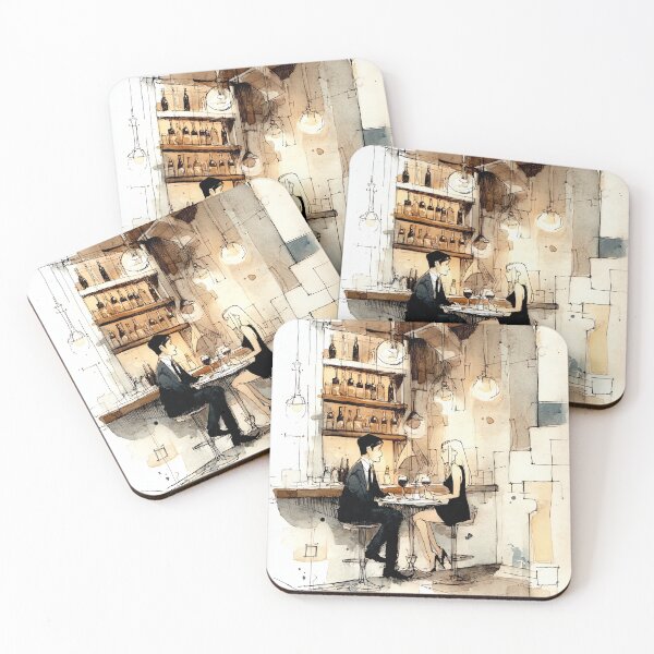 Item preview, Intimate Bar Date - Couple at Counter Vintage Illustration Art designed and sold by Banal25.
