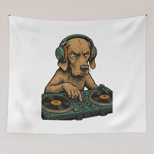 Item preview, Weimaraner DJ Retro – Dog with headphones designed and sold by Pineapple-Tree.