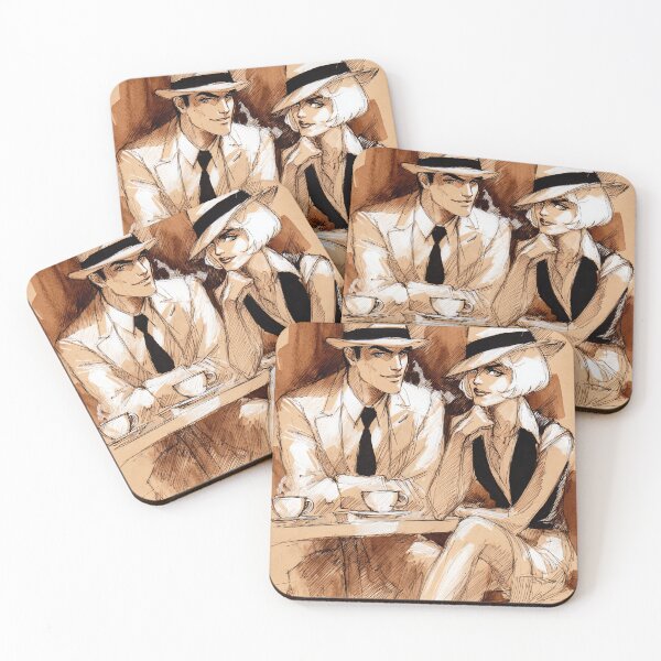 Item preview, Vintage Gangster Couple Art - 1920s Style Romantic Cafe Illustration designed and sold by Banal25.