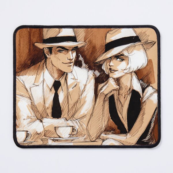 Item preview, Vintage Gangster Couple Art - 1920s Style Romantic Cafe Illustration designed and sold by Banal25.