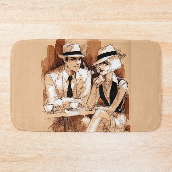 Item preview, Vintage Gangster Couple Art - 1920s Style Romantic Cafe Illustration designed and sold by Banal25.