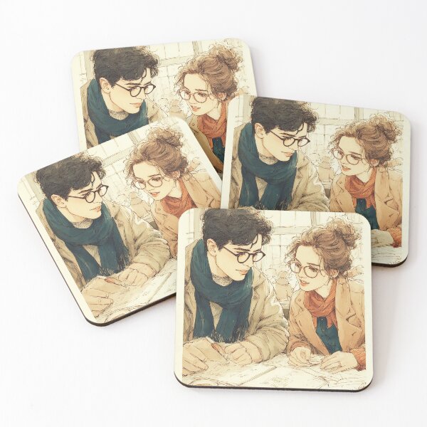 Item preview, Cozy Cafe Couple Reading Together - Coffee Shop Romance Art designed and sold by Banal25.