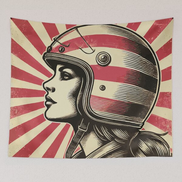 Item preview, Vintage Motorcycle Helmet Girl Retro Pop Art Illustration designed and sold by Glitterblix.