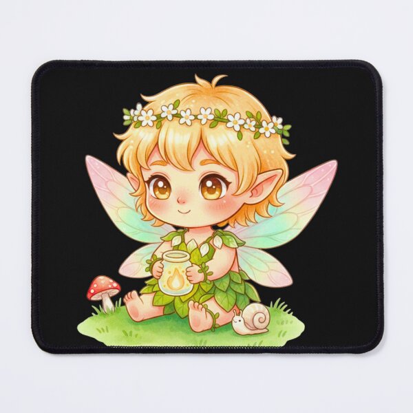 Item preview, Cute Forest Fairy with Lantern and Snail – Watercolor Fantasy Art designed and sold by MBBialyPiksel.