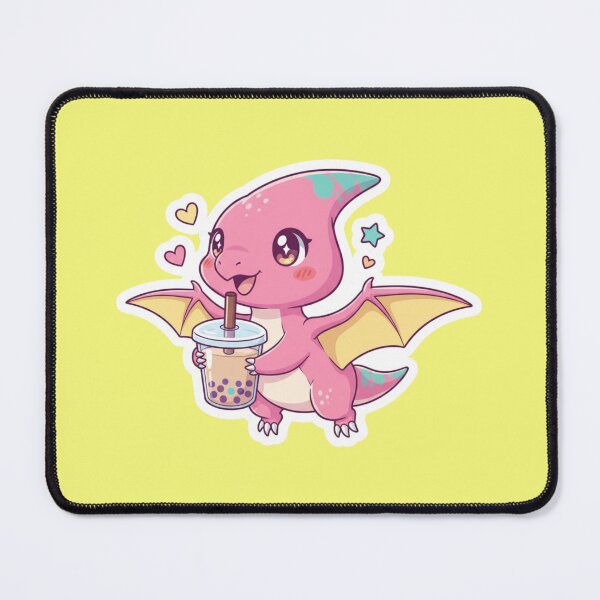 Item preview, Cute Kawaii Pink Pterodactyl Dinosaur Drinking Boba Bubble Tea Sticker for Girls and Anime Lovers designed and sold by bvdesignart.