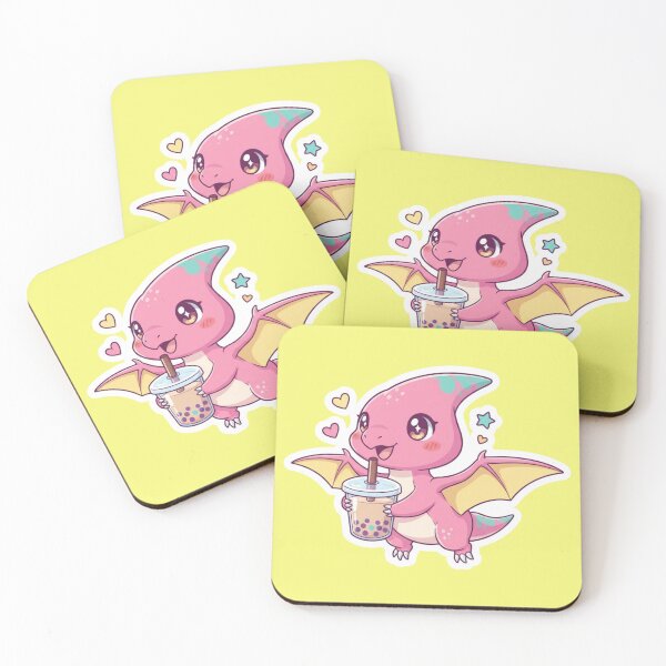 Item preview, Cute Kawaii Pink Pterodactyl Dinosaur Drinking Boba Bubble Tea Sticker for Girls and Anime Lovers designed and sold by bvdesignart.