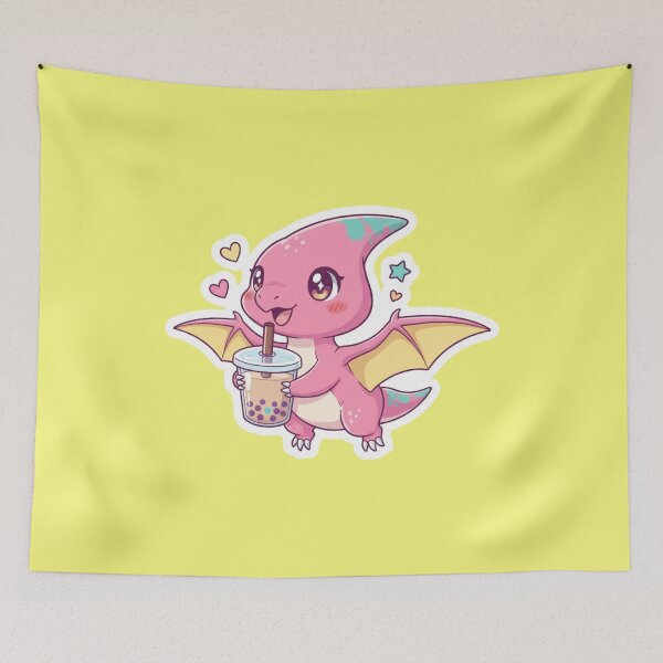 Item preview, Cute Kawaii Pink Pterodactyl Dinosaur Drinking Boba Bubble Tea Sticker for Girls and Anime Lovers designed and sold by bvdesignart.