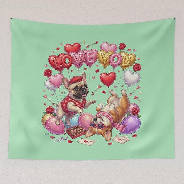 Item preview, Funny French Bulldog & Corgi Puppy Valentine's Day | Love You Balloons & Sunglasses designed and sold by E-SarnEdge.