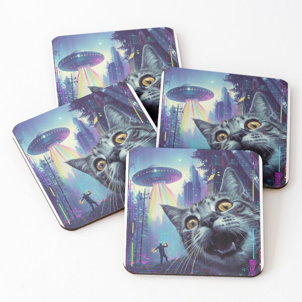Item preview, Cybernetic Cat Encounter - Funny Cat UFO Alien Abduction designed and sold by Steele-Art.