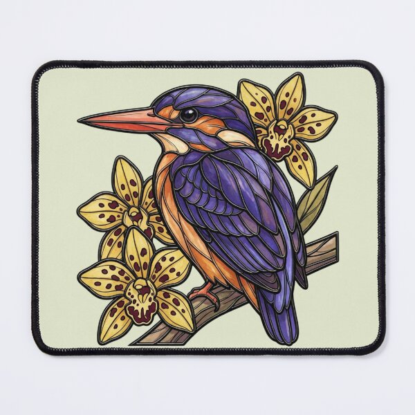 Item preview, African Pygmy Kingfisher with Yellow Orchids designed and sold by BirdsnStuff.