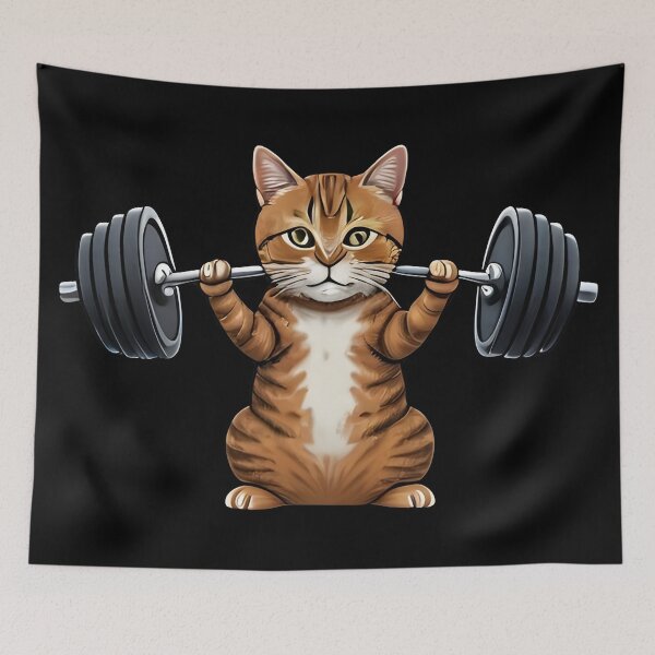 Item preview, cat weightlifting barbell cat designed and sold by Uglyandcute.