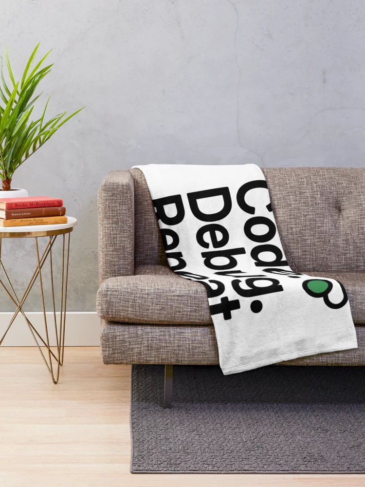 Thumbnail 2 of 6, Throw Blanket, Code Debug Repeat – Minimal Programmer Humor Developer Shirt designed and sold by RMTrendy.