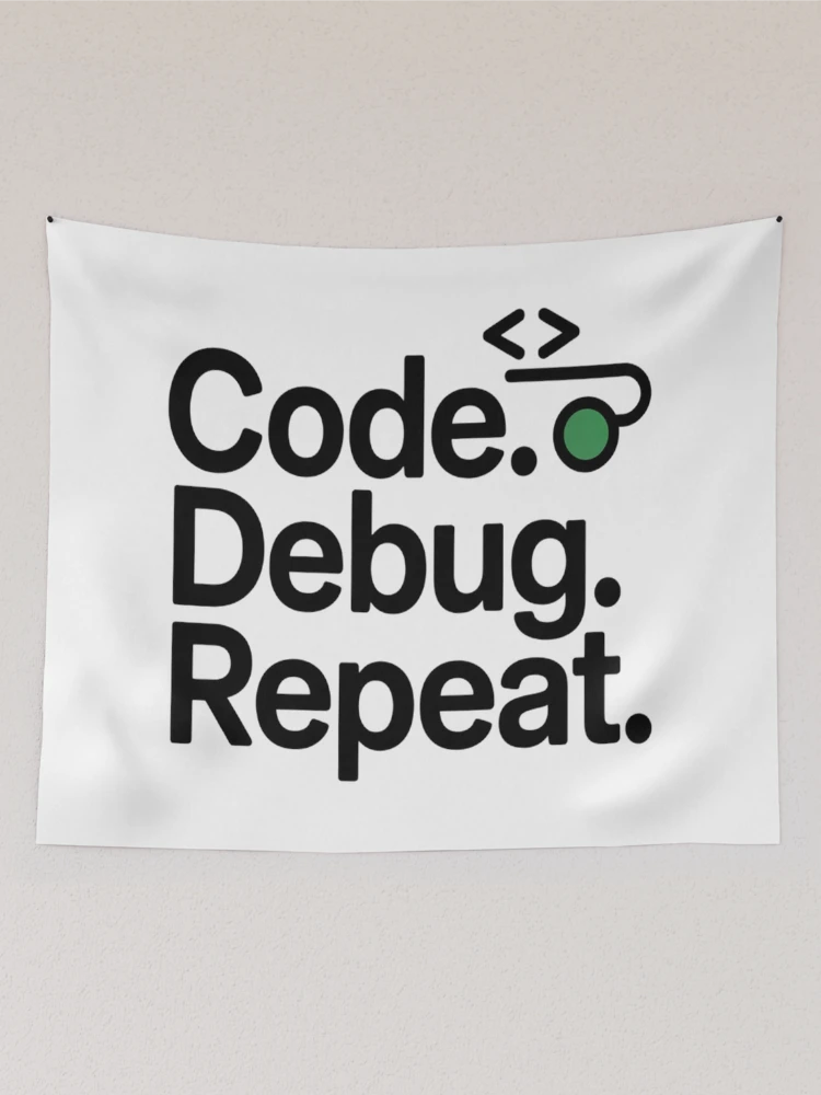 Thumbnail 2 of 3, Tapestry, Code Debug Repeat – Minimal Programmer Humor Developer Shirt designed and sold by RMTrendy.