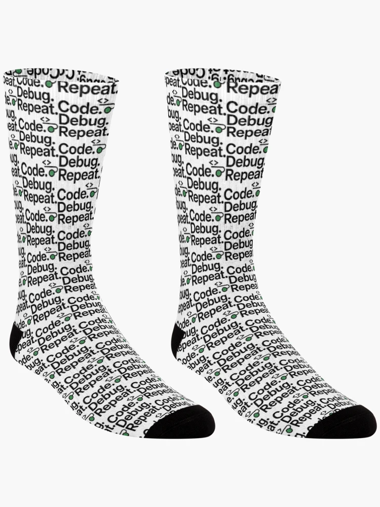 Thumbnail 3 of 5, Socks, Code Debug Repeat – Minimal Programmer Humor Developer Shirt designed and sold by RMTrendy.
