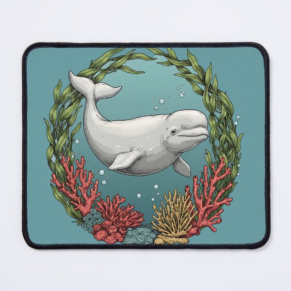 Item preview, Vintage Beluga Whale With Coral Reef And Seaweed designed and sold by BirdsnStuff.