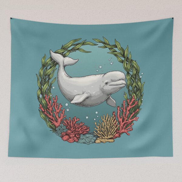 Item preview, Vintage Beluga Whale With Coral Reef And Seaweed  designed and sold by BirdsnStuff.