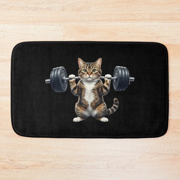 Item preview, cat weightlifting barbell cat designed and sold by Uglyandcute.