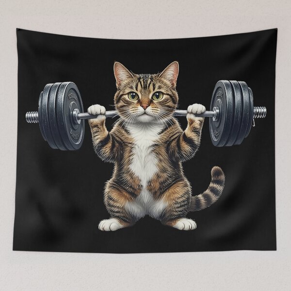Item preview, cat weightlifting barbell cat designed and sold by Uglyandcute.