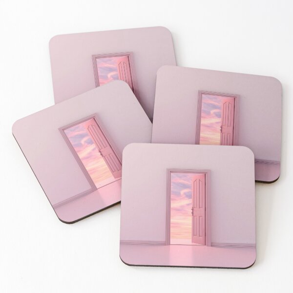Item preview, Pink Portal: Modern Minimalist Open Door to Pastel Sunset Clouds Wall Art designed and sold by Cozyartsss.