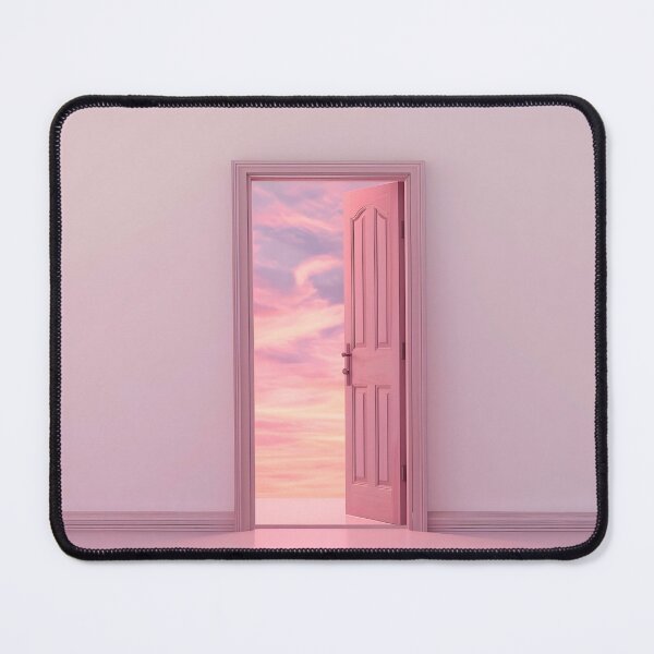 Item preview, Pink Portal: Modern Minimalist Open Door to Pastel Sunset Clouds Wall Art designed and sold by Cozyartsss.