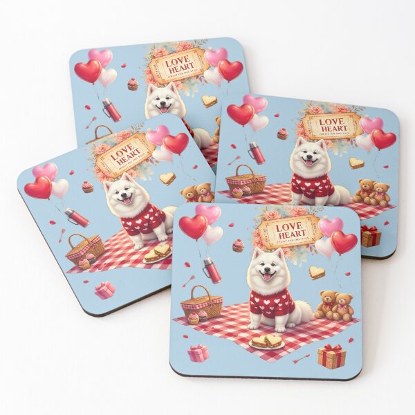 Item preview, Cute Samoyed Dog Valentine's Day Picnic | Red Heart Sweater & Sandwiches designed and sold by E-SarnEdge.