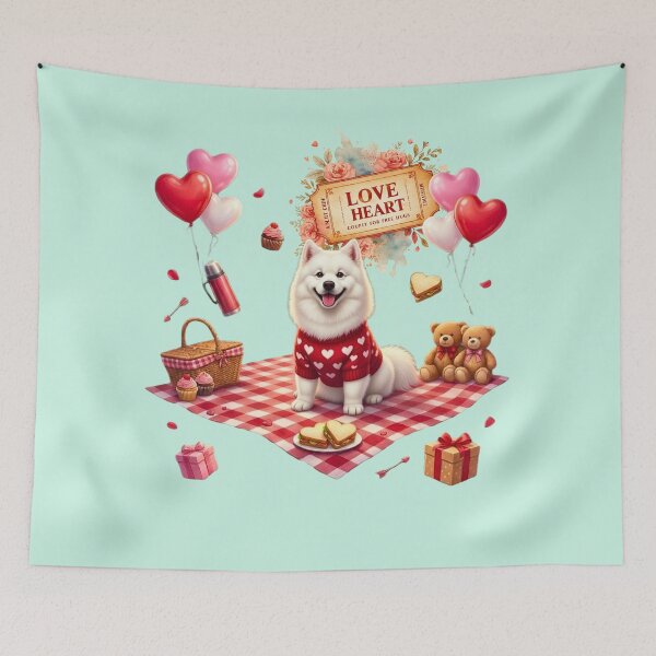 Item preview, Cute Samoyed Dog Valentine's Day Picnic | Red Heart Sweater & Sandwiches designed and sold by E-SarnEdge.