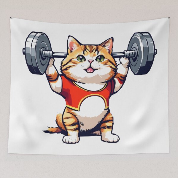 Item preview, cat weightlifting barbell cat designed and sold by Uglyandcute.