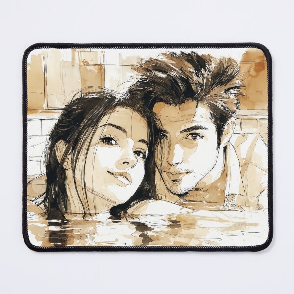 Item preview, ntic Bathtub Couple - Intimate Bathroom Moment Watercolor Ar designed and sold by Banal25.