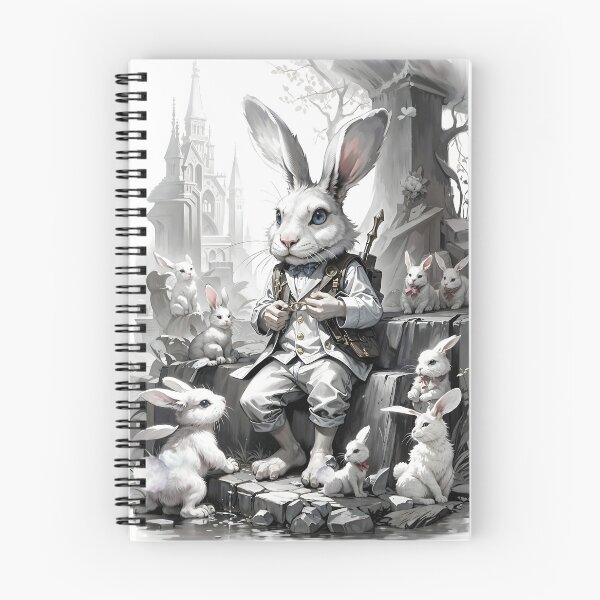 Item preview, Wise Rabbit Teacher & Pupils Under the Tree – Monochrome Fantasy Art designed and sold by ShadeScapeArt.