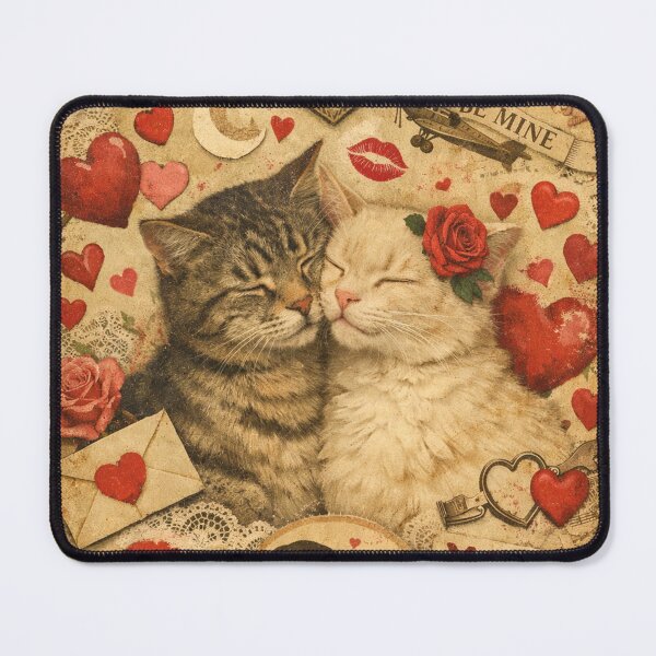 Artikelvorschau, Klassische Katzenliebe – Nostalgische Vintage Collage mit Herz entworfen und verkauft von Mauswohn.