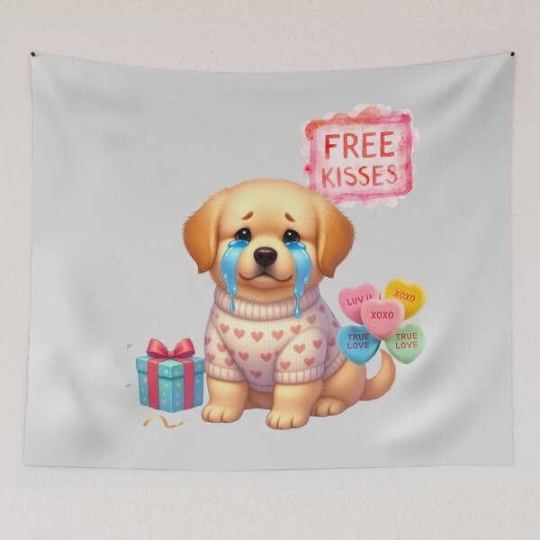 Item preview, Crying Golden Retriever Puppy Valentine's Day | Sad Dog Free Kisses & Heart Sweater designed and sold by E-SarnEdge.