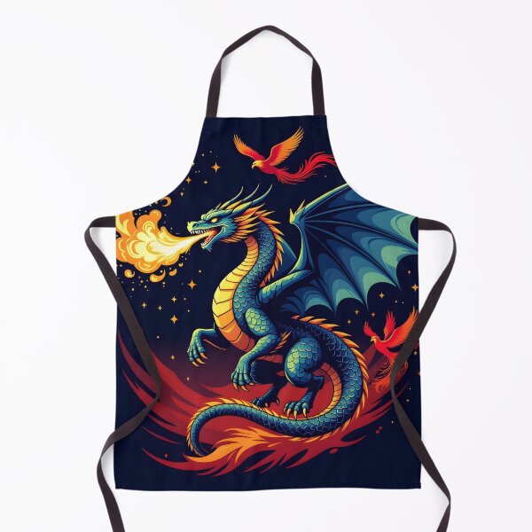 Item preview, Multi colored dragon and phoenix against flame and dark blue background designed and sold by adriansmith31.