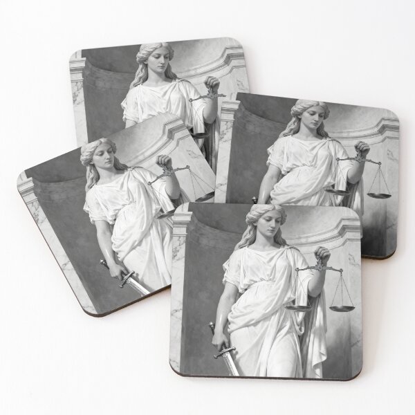 Item preview, Lady Justice in Stone – Black and White Allegorical Art designed and sold by ShadeScapeArt.