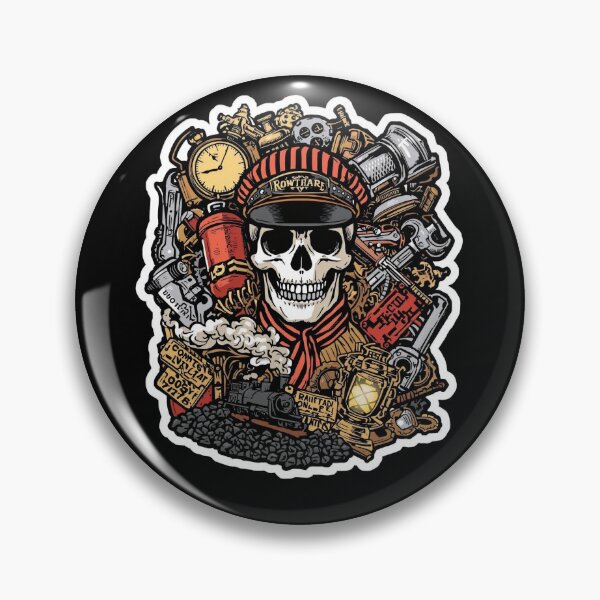Item preview, Railroad Conductor Skull and Retro Locomotive designed and sold by Bone & Blade.