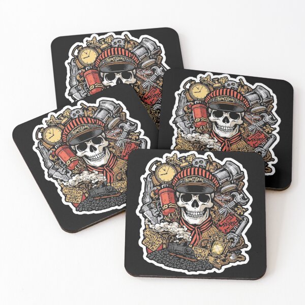 Item preview, Railroad Conductor Skull and Retro Locomotive designed and sold by Bone & Blade.
