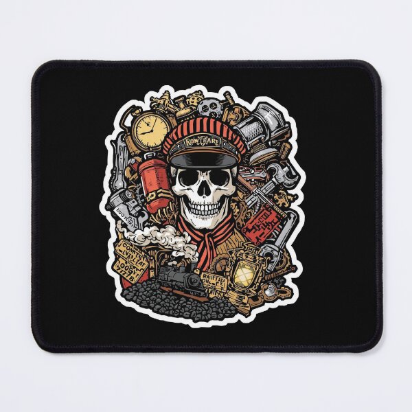 Item preview, Railroad Conductor Skull and Retro Locomotive designed and sold by Bone & Blade.
