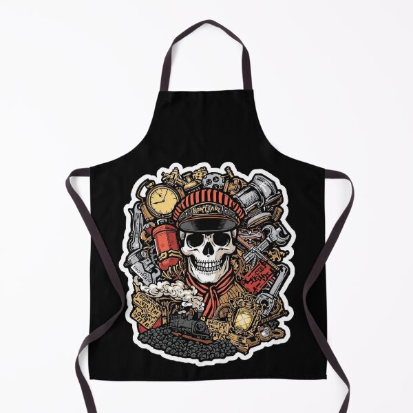 Item preview, Railroad Conductor Skull and Retro Locomotive designed and sold by Bone & Blade.