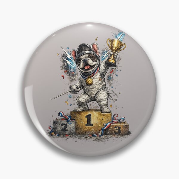 Item preview, French Bulldog Fencing Champion on Podium designed and sold by ChillCharmStudio.