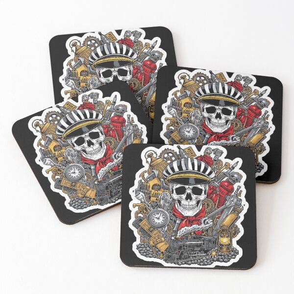 Item preview, Railroad Conductor Skull and Retro Locomotive designed and sold by Bone & Blade.