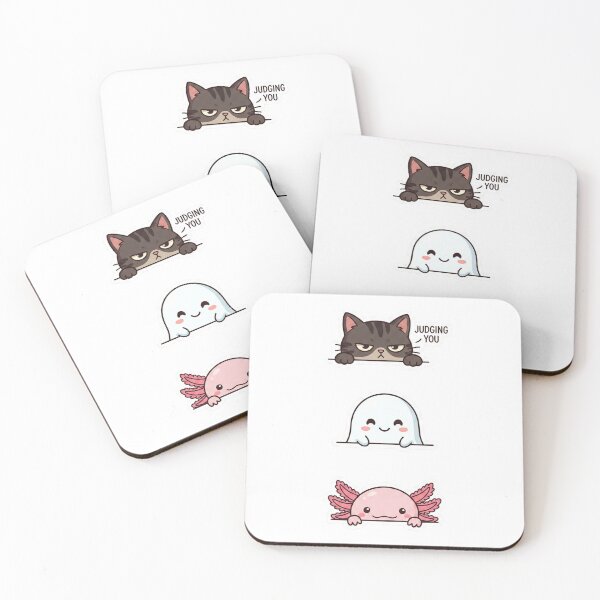 Item preview, Cute Peeking Friends Sticker Pack - Judging Cat, Kawaii Ghost, and Pink Axolotl Peeker designed and sold by NonditStudio.